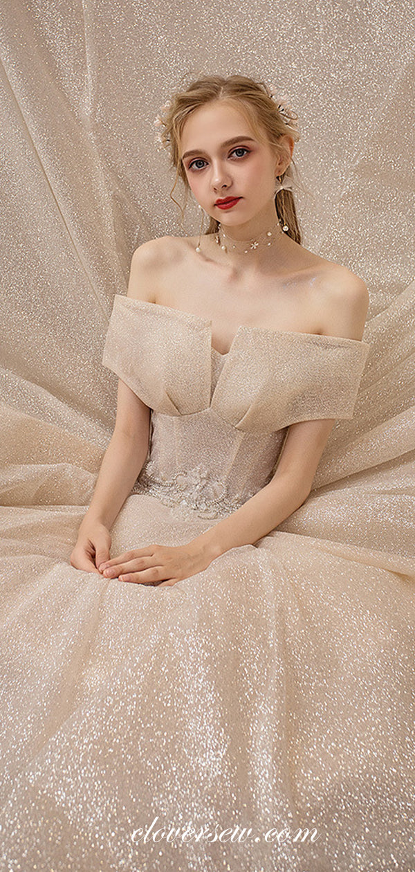 Shiny Sequin Tulle Off The Shoulder Ball Gown Fashion Wedding Dresses, CW0073