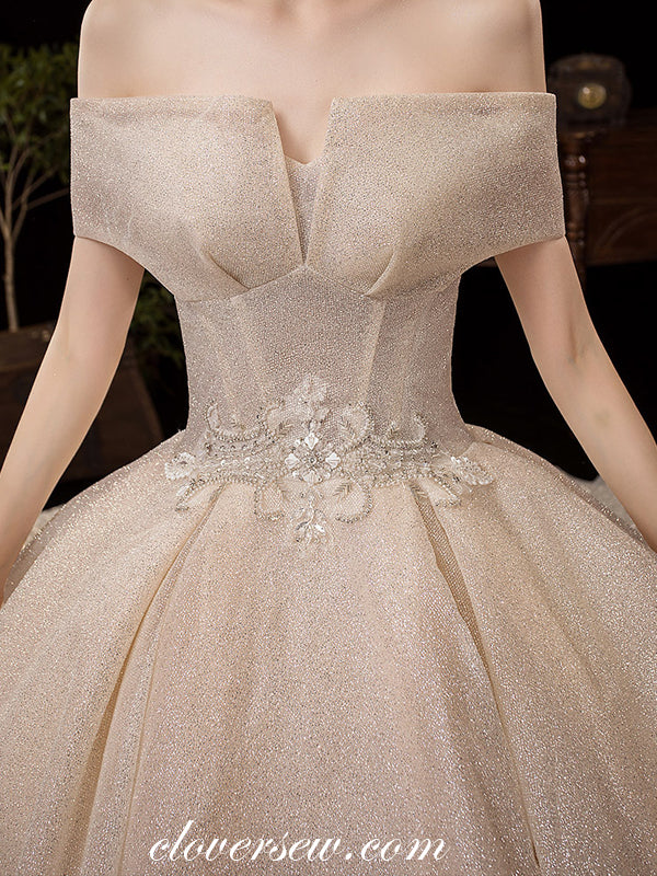 Shiny Sequin Tulle Off The Shoulder Ball Gown Fashion Wedding Dresses, CW0073