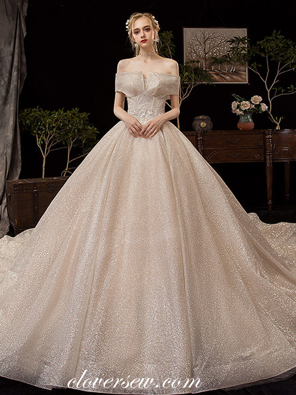 Shiny Sequin Tulle Off The Shoulder Ball Gown Fashion Wedding Dresses, CW0073