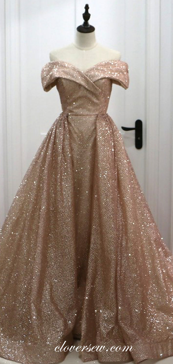 Shiny Sequin Tulle Off The Shoulder Detachable Skirt A-line Prom Dresses,CP0140