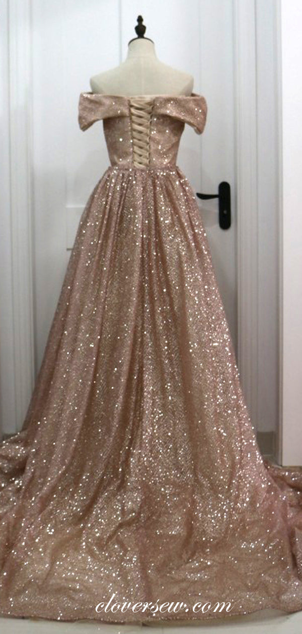 Shiny Sequin Tulle Off The Shoulder Detachable Skirt A-line Prom Dresses,CP0140