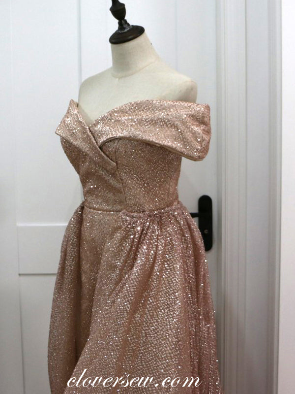 Shiny Sequin Tulle Off The Shoulder Detachable Skirt A-line Prom Dresses,CP0140