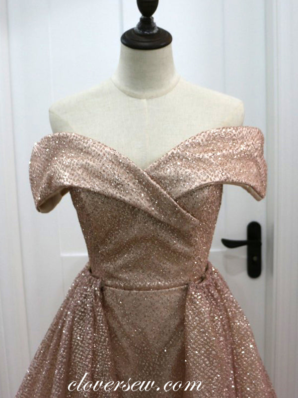 Shiny Sequin Tulle Off The Shoulder Detachable Skirt A-line Prom Dresses,CP0140