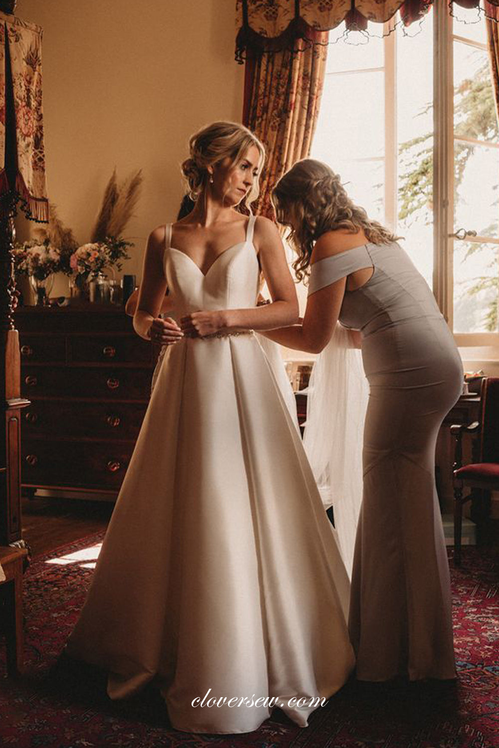 Simple Satin Elegant Open Back A-Line Fashion Wedding Dresses, CW0288 US8 / As Pic Simple Satin Elegant Open Back A-Line Fashion Wedding Dresses, CW0288 US8 / As Pic