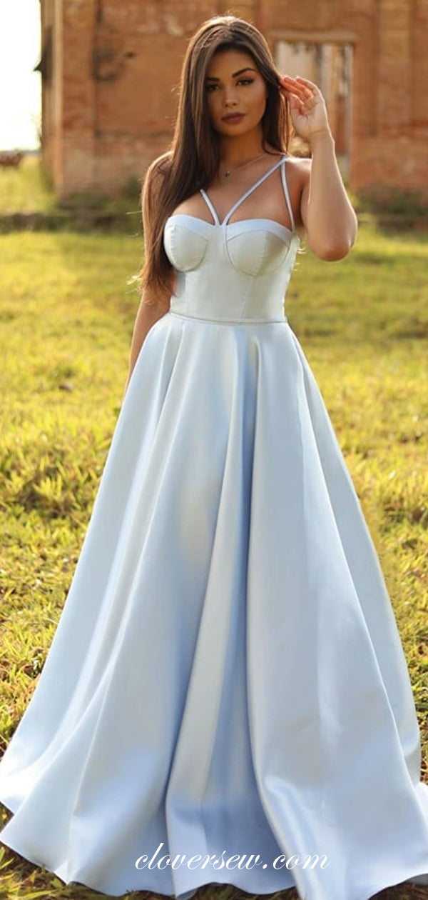 Simple Satin Spaghetti Strap A-line Elegant Prom Dresses,CP0375