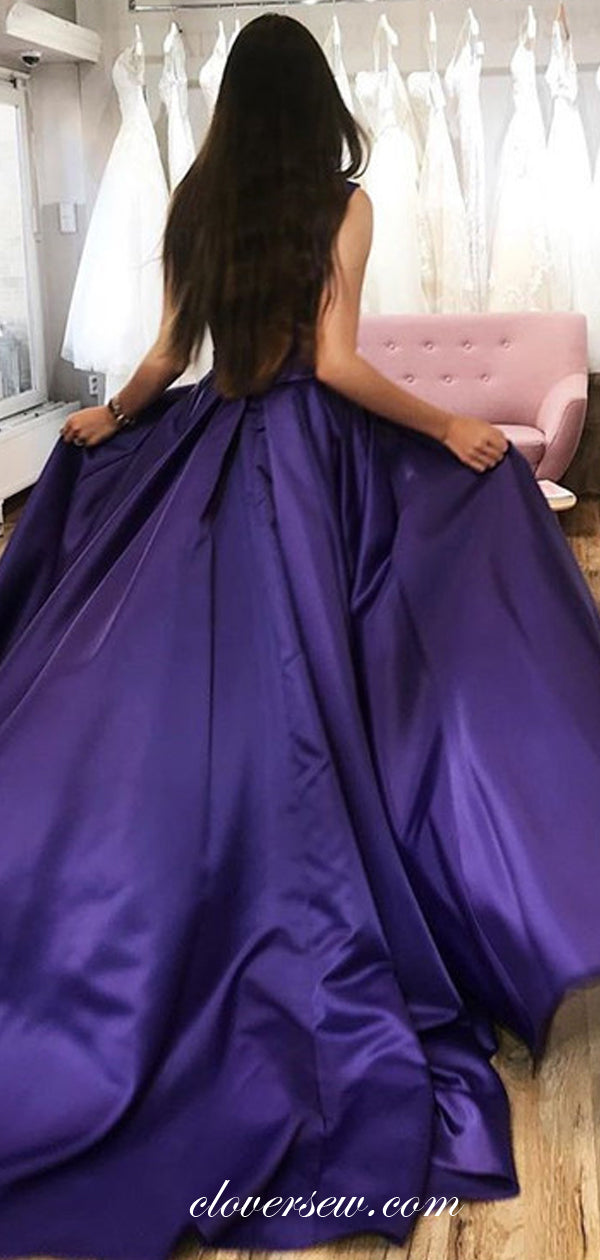 Simple Satin Strapelss Side Slit A-line Prom Dresses,CP0442