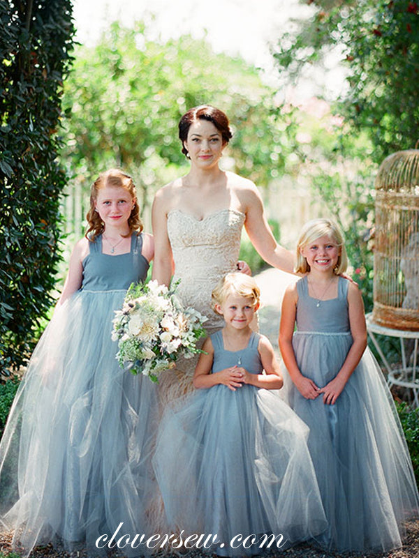 Sky Blue Tulle Square Neck Fluffy Flower Girl Dresses， CF0009