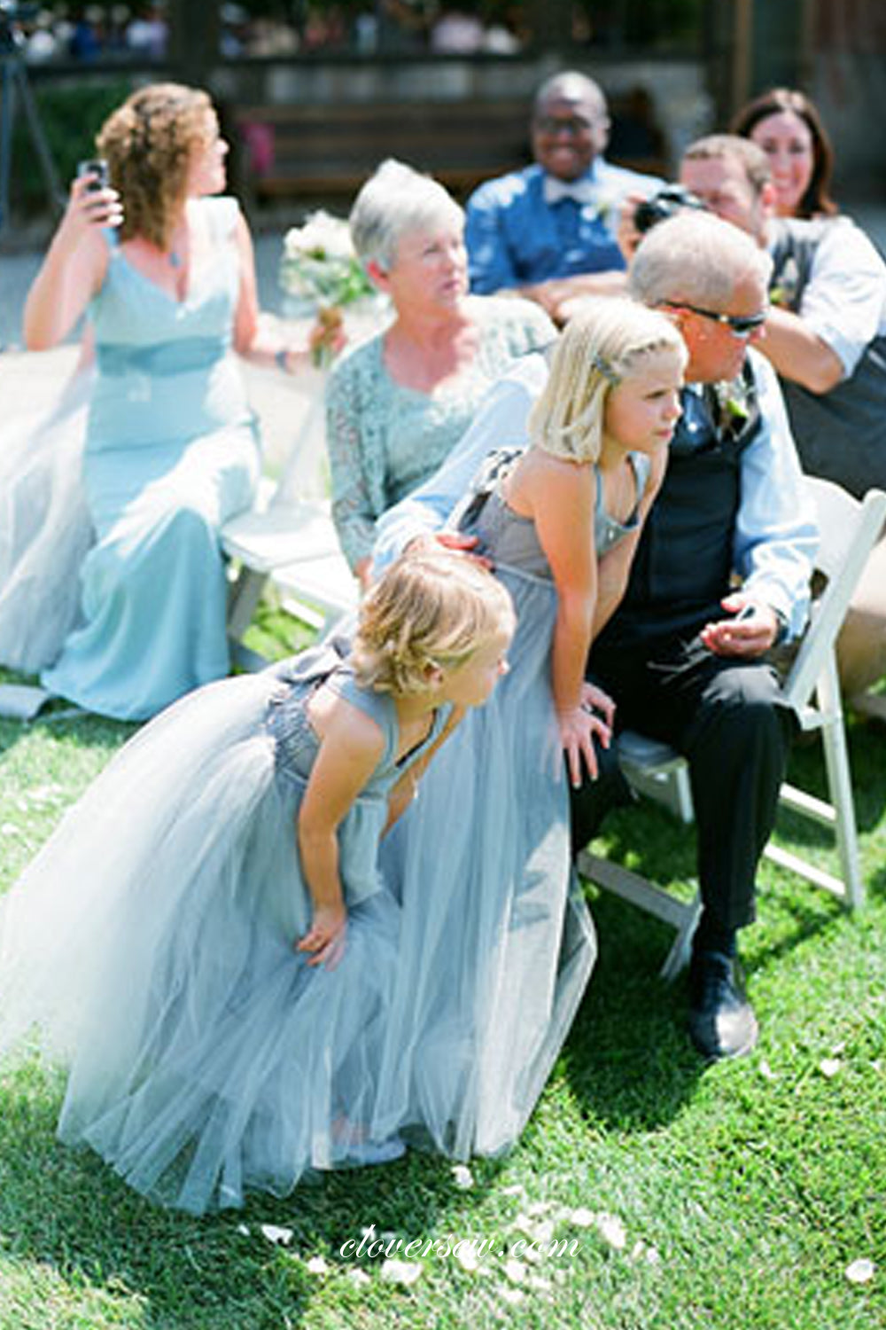 Sky Blue Tulle Square Neck Fluffy Flower Girl Dresses， CF0009