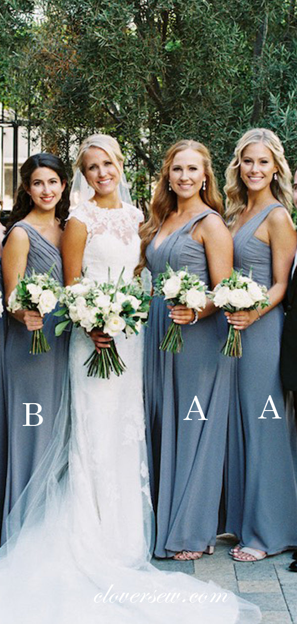 Sky Blue Chiffon A-line Mismatched Pleating Long Bridesmaid Dresses, CB0027