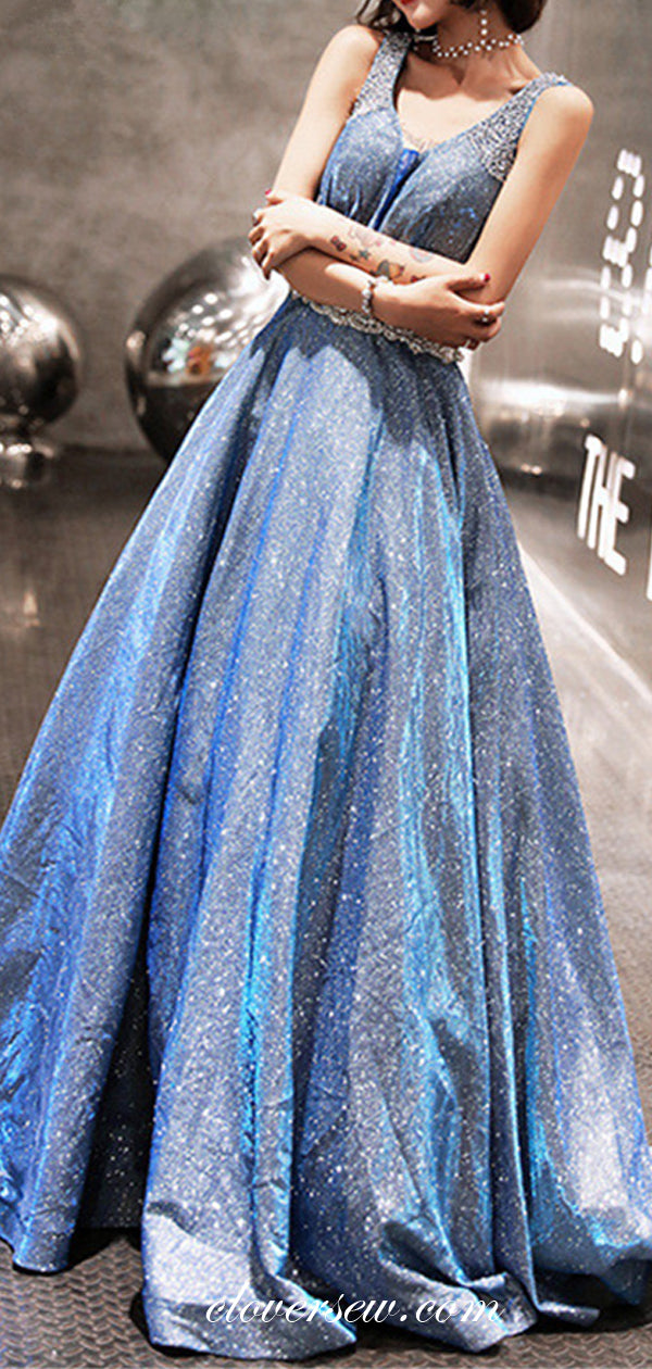 Sky Blue Shiny Satin A-line Prom Dresses ,CP0178