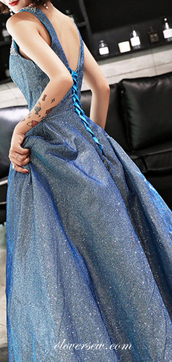 Sky Blue Shiny Satin A-line Prom Dresses ,CP0178