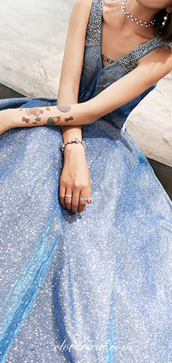 Sky Blue Shiny Satin A-line Prom Dresses ,CP0178