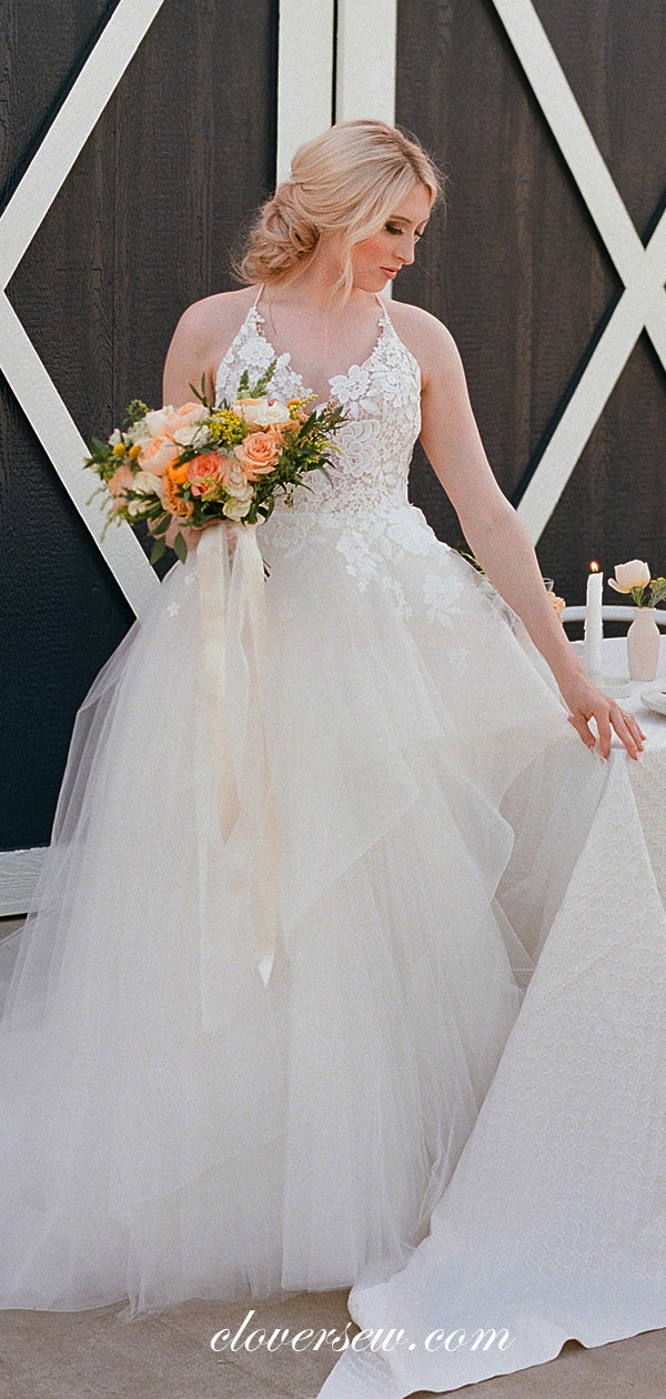 Spaghetti Strap Lace Applique Country Wedding Dresses, CW0215