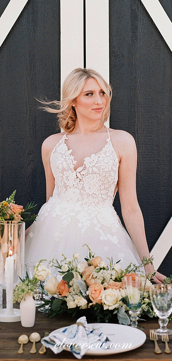 Spaghetti Strap Lace Applique Country Wedding Dresses, CW0215