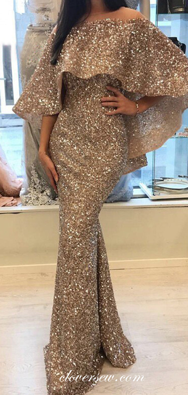 Sparkly Sequin Tulle Off The Shoulder Mermaid Formal Dresses ,CP0469