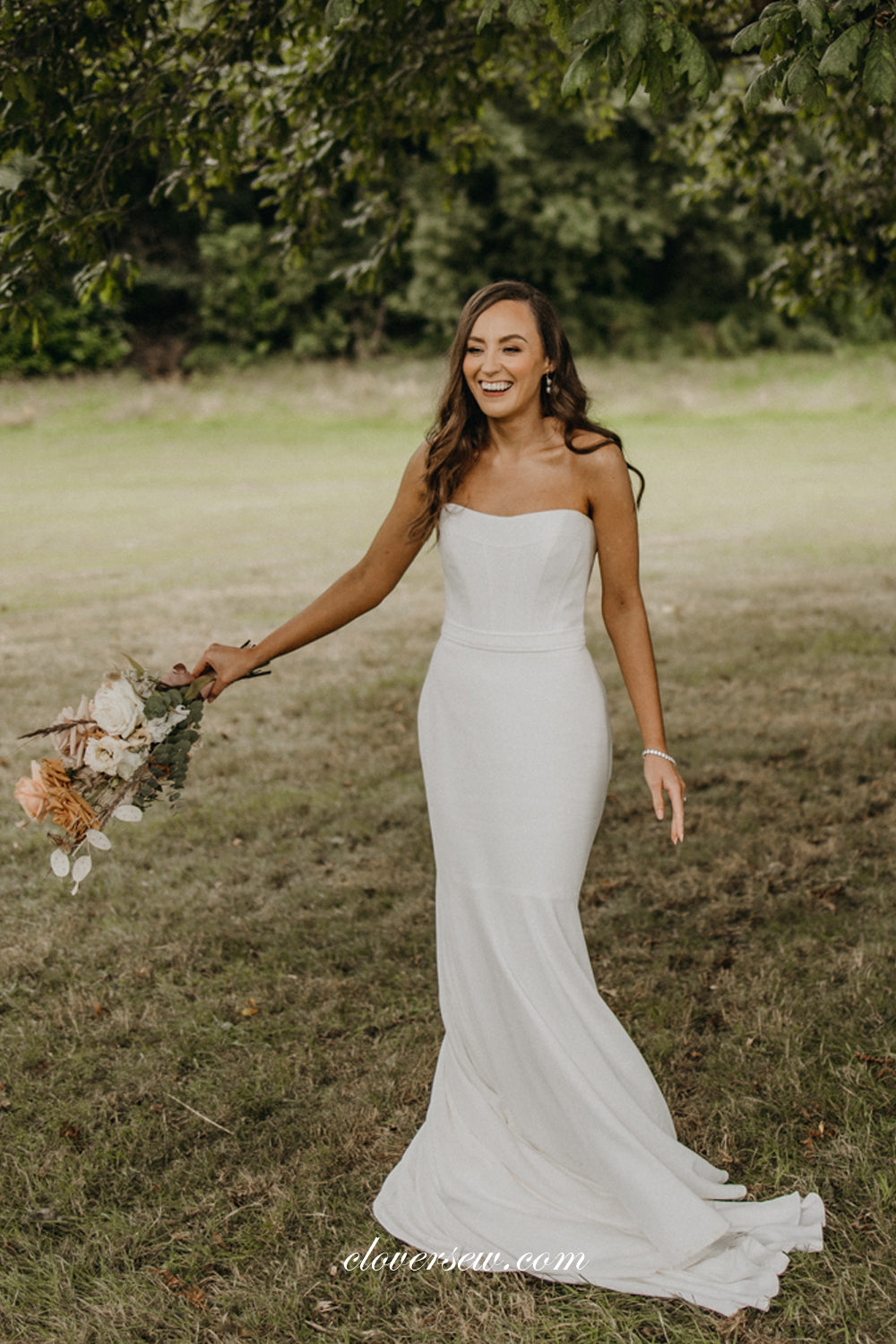 Strapless Mermaid With Sweep Train Elegant Simple Wedding Dresses, CW0 clover sew Strapless Mermaid With Sweep Train Elegant Simple Wedding Dresses, CW0 clover sew