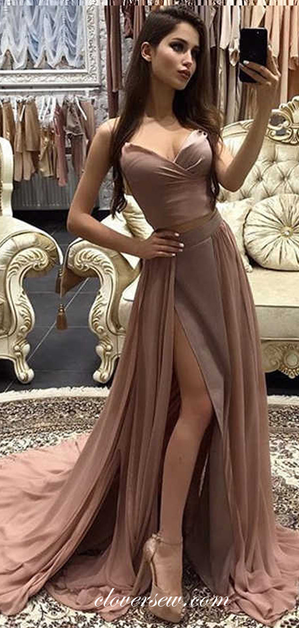 Strapless Chiffon High Slit A-line Prom Dresses,CP0223 clover sew Strapless Chiffon High Slit A-line Prom Dresses,CP0223 clover sew