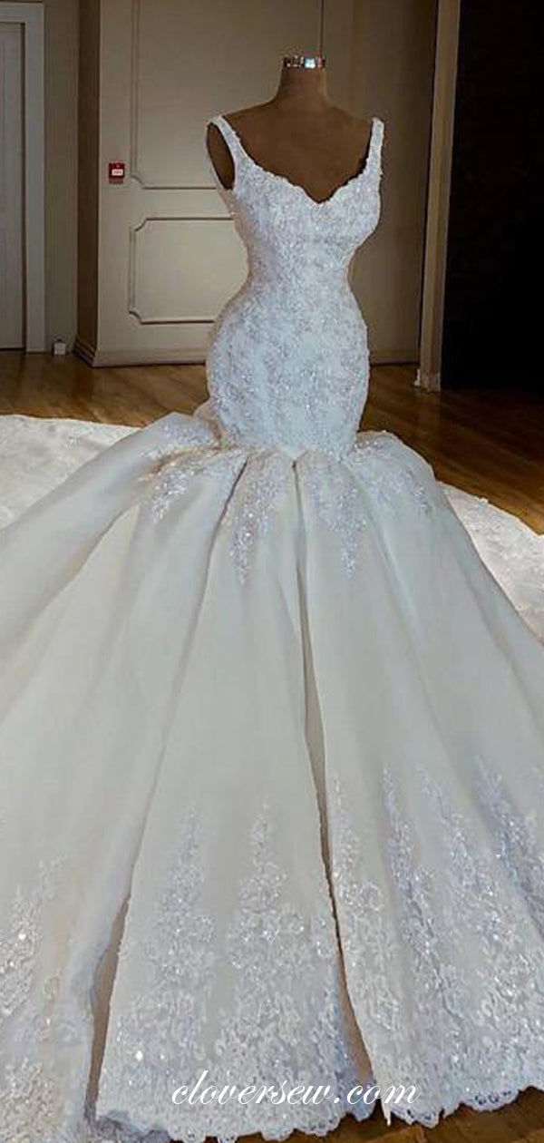 Stunning Beaded Lace Applique With Gorgeous Train Wedding Dresses, CW0171