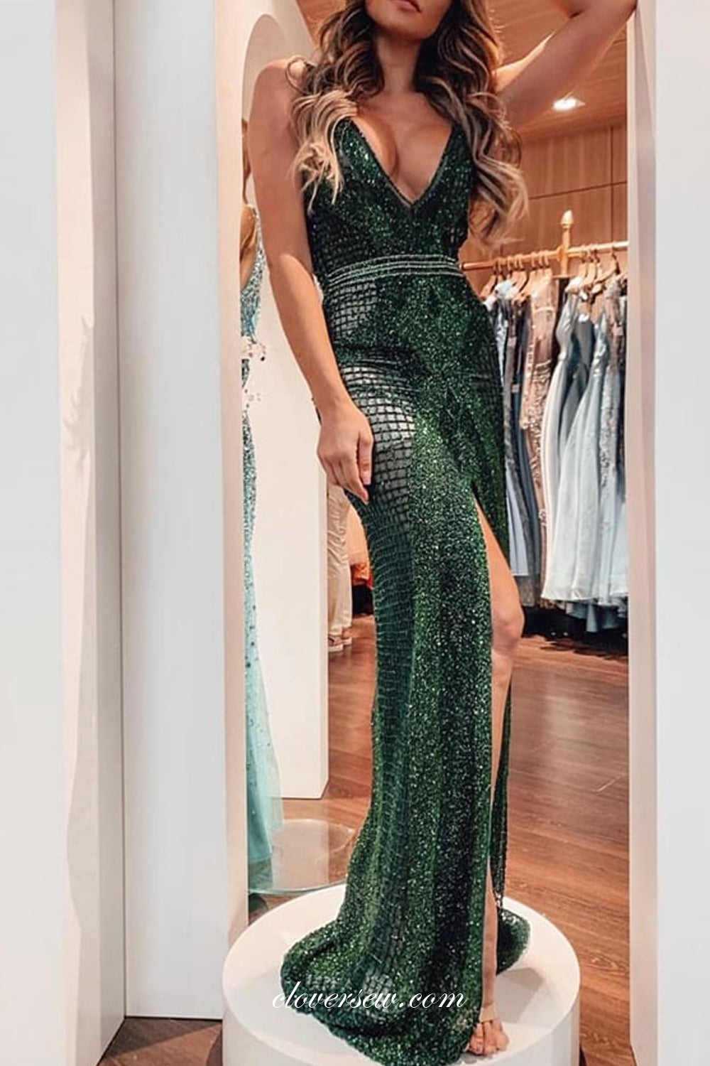 Stunning Teal Bead Sequin Sheath Fashion Formal Dresses, CP0675 clover sew Stunning Teal Bead Sequin Sheath Fashion Formal Dresses, CP0675 clover sew