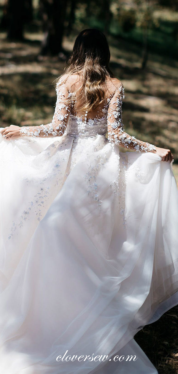 Stunning Beaded Lace Two Piece Long Sleeves Wedding Dresses, CW0009