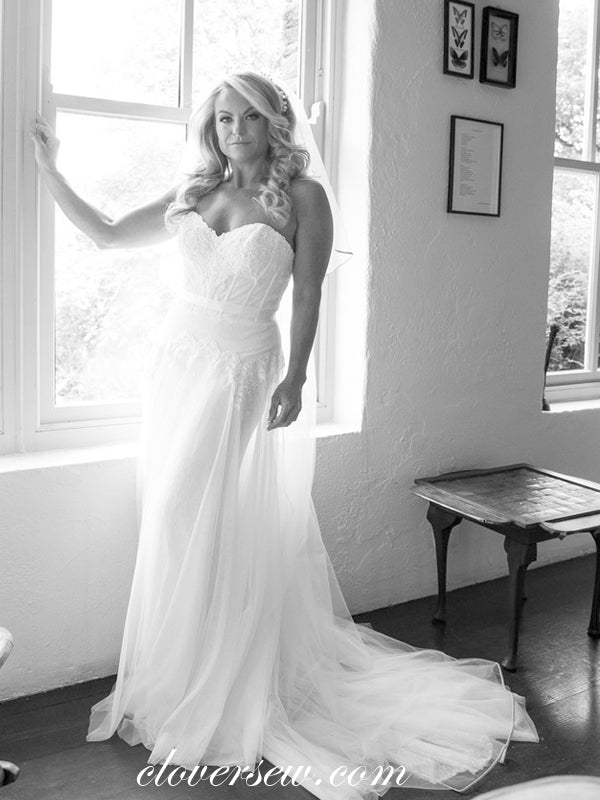 Sweetheart Strapless Lace Applique Elegant Wedding Dresses, CW0229