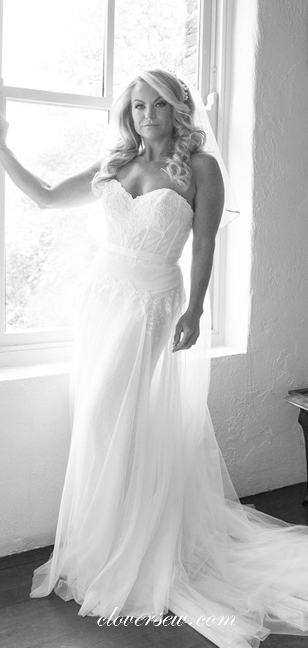 Sweetheart Strapless Lace Applique Elegant Wedding Dresses, CW0229