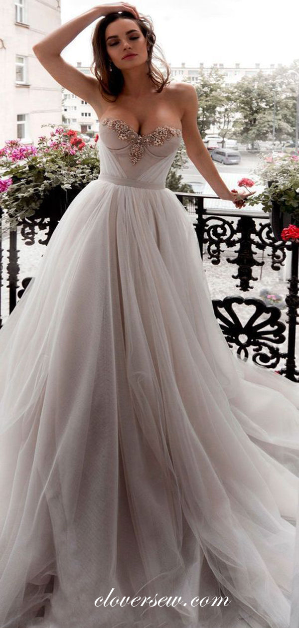Sweetheart Strapless Applique Tulle A-line Fashion Prom Dresses,CP0354