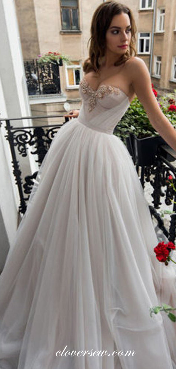 Sweetheart Strapless Applique Tulle A-line Fashion Prom Dresses,CP0354