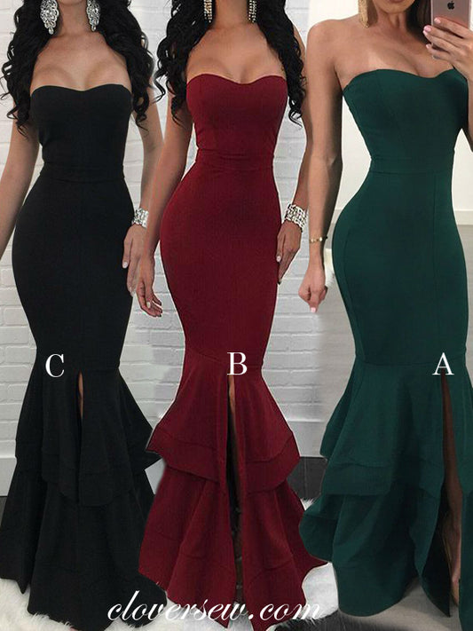 Sweetheart Strapless Tiered Mermaid With Slit Prom Dresses, CP0089