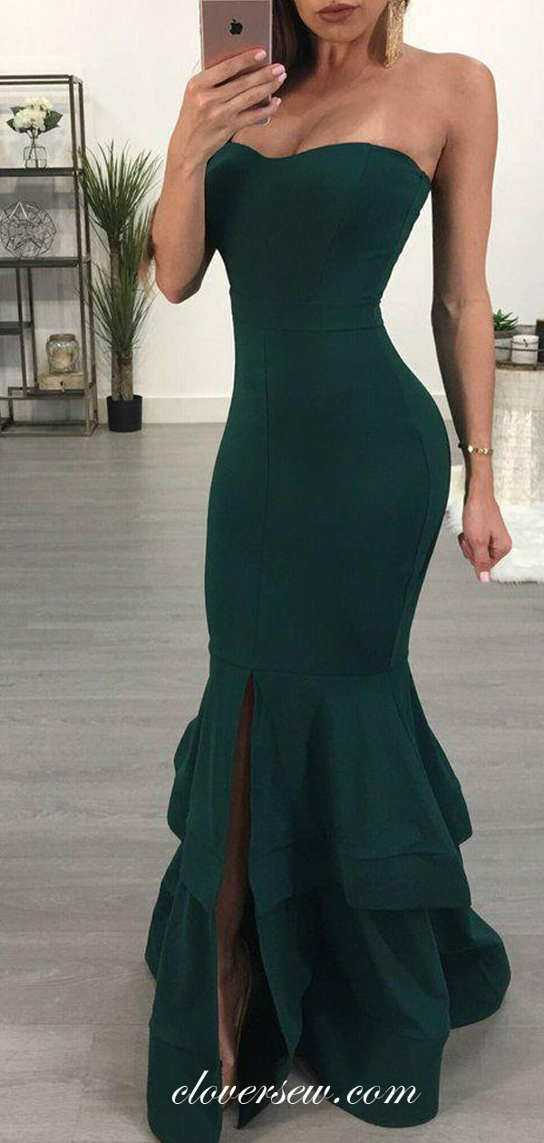 Sweetheart Strapless Tiered Mermaid With Slit Prom Dresses, CP0089