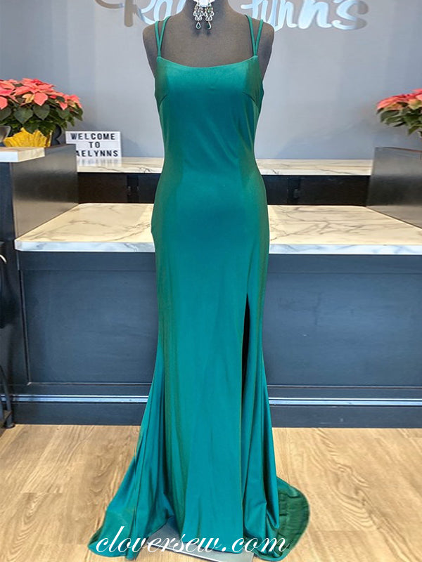 Teal Green Spaghetti Strap Open Back Sheath Formal Dresses ,CP0353