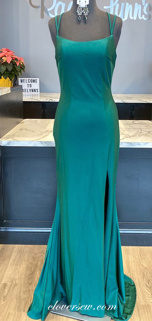 Teal Green Spaghetti Strap Open Back Sheath Formal Dresses ,CP0353