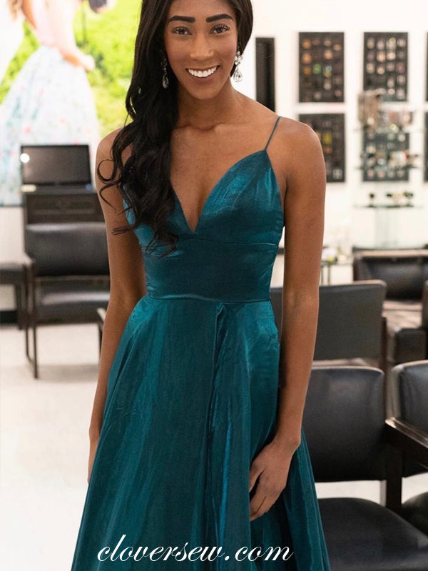 Teal Velvet Spaghetti Strap A-line Prom Dresses ,CP0131