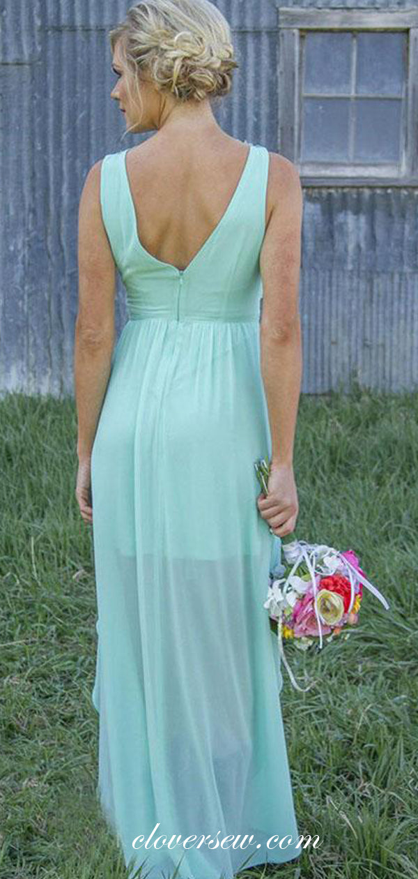 Tiffany Blue Chiffon Applique High Low Bridesmaid Dresses,CB0139