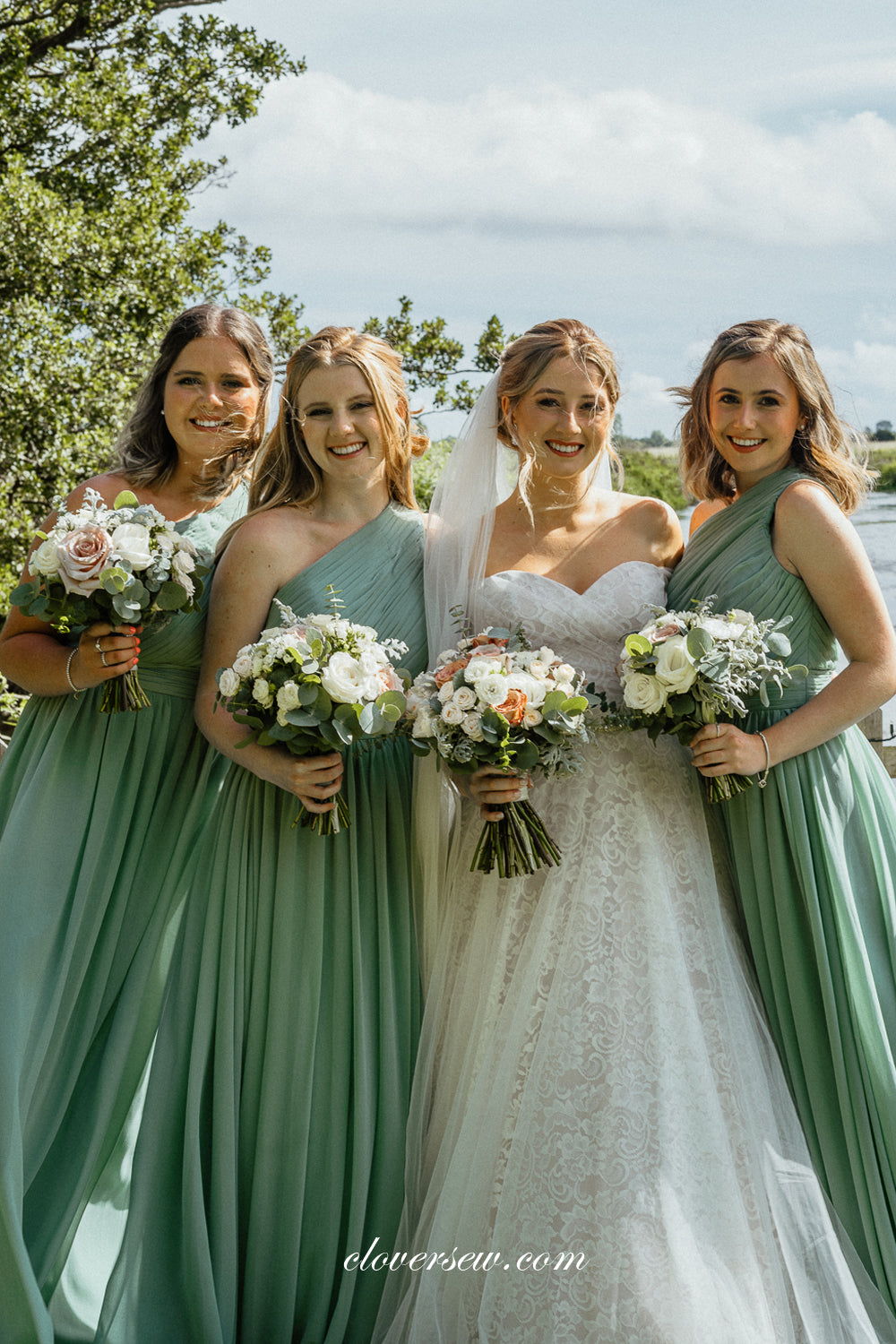 Tiffany Blue Chiffon One Shoulder A-line Long Bridesmaid Dresses, CB0268