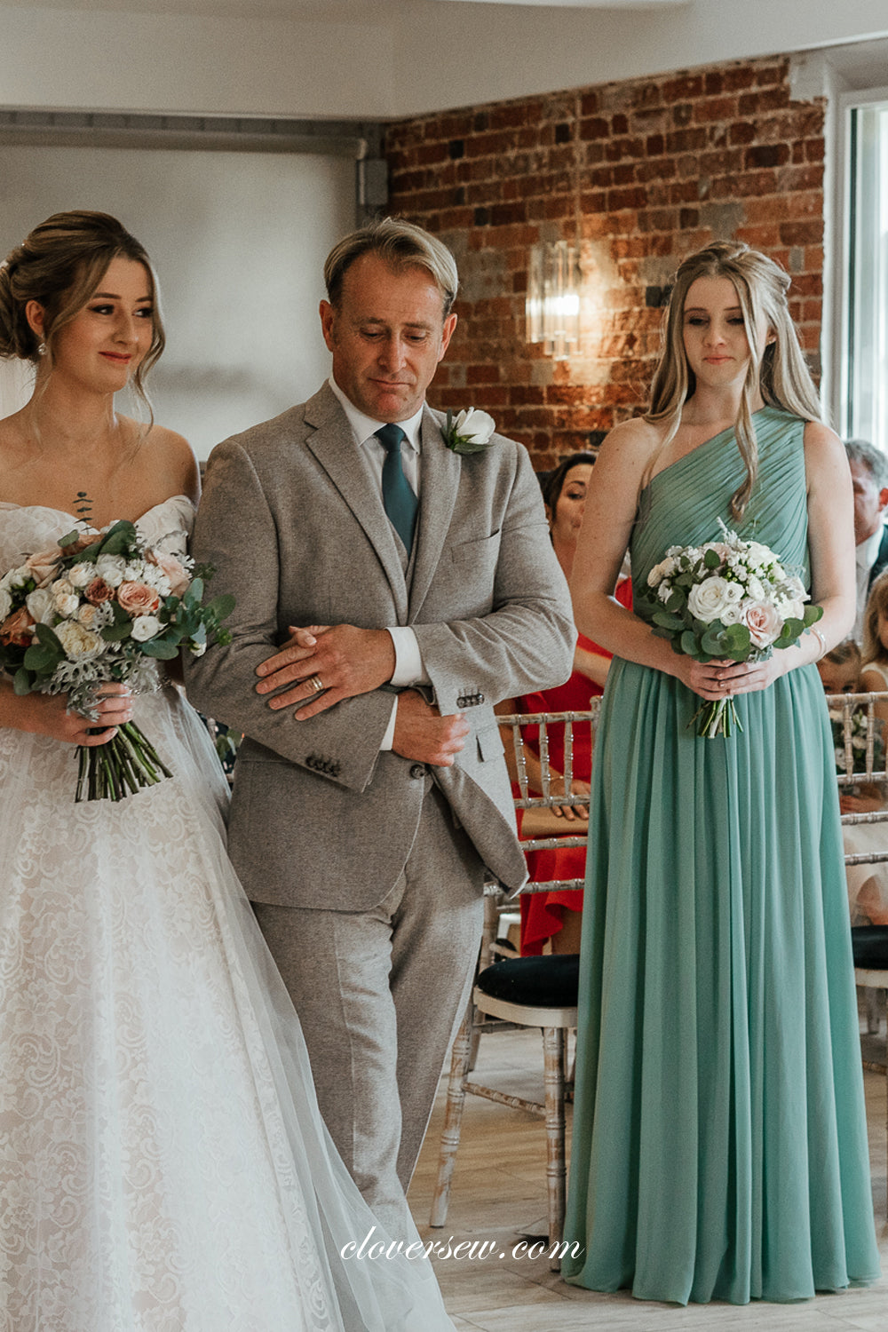 Tiffany Blue Chiffon One Shoulder A-line Long Bridesmaid Dresses, CB0268