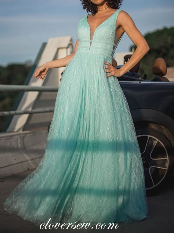 Tiffany Blue Lace Sleeveless A-line Prom Dresses,CP0312