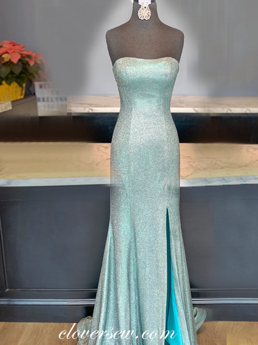 Tiffany Blue Shiny Satin Strapless Sheath Prom Dresses,CP0334