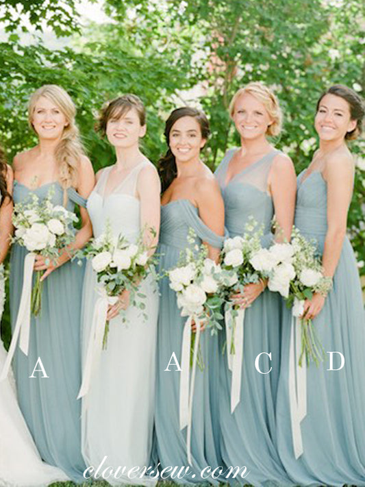 Tiffany Blue Tulle Mismatched A-line Long Bridesmaid Dresses, CB0037