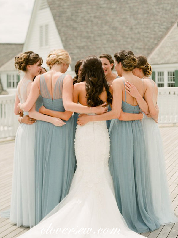 Tiffany Blue Tulle Mismatched A-line Long Bridesmaid Dresses, CB0037 Tiffany Blue Tulle Mismatched A-line Long Bridesmaid Dresses, CB0037