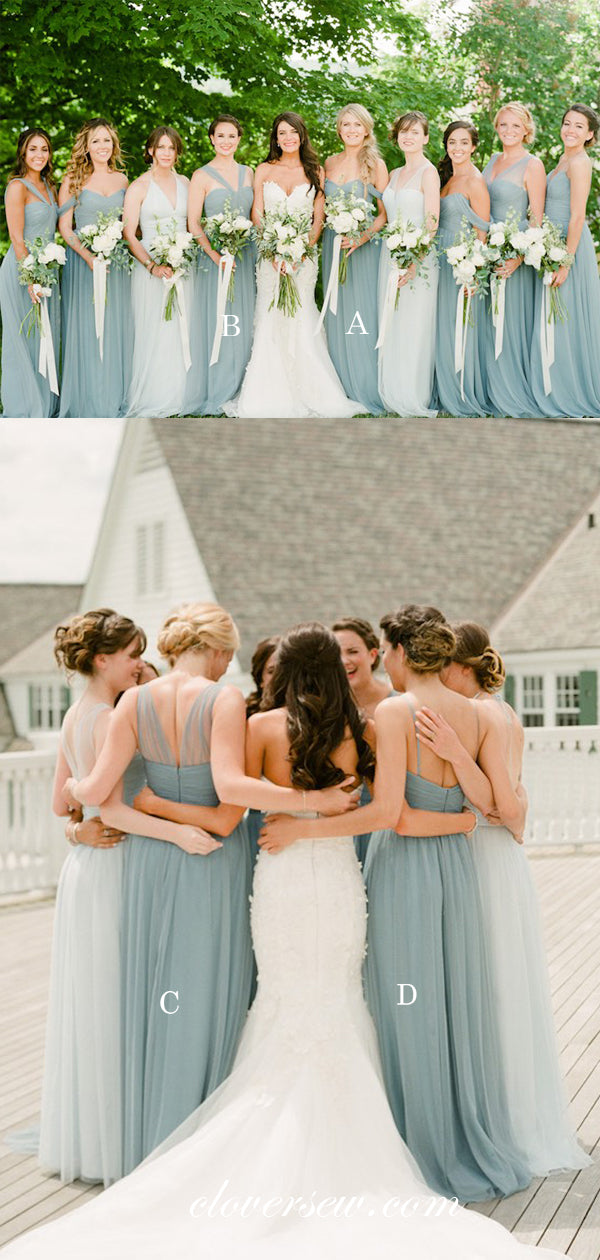 Tiffany Blue Tulle Mismatched A-line Long Bridesmaid Dresses, CB0037 Tiffany Blue Tulle Mismatched A-line Long Bridesmaid Dresses, CB0037