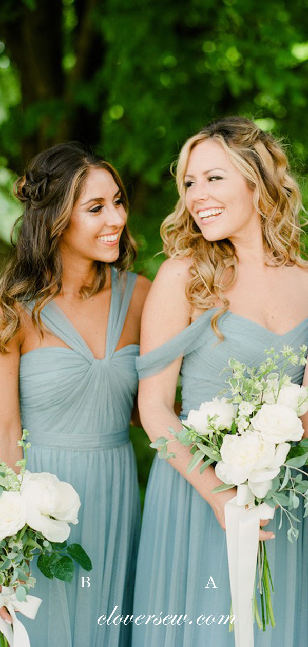 Tiffany Blue Tulle Mismatched A-line Long Bridesmaid Dresses, CB0037 Tiffany Blue Tulle Mismatched A-line Long Bridesmaid Dresses, CB0037