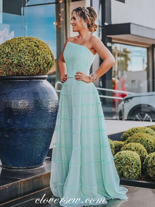 Tiffany Blue Tulle Strapless A-line Fashion Prom Dresses,CP0290