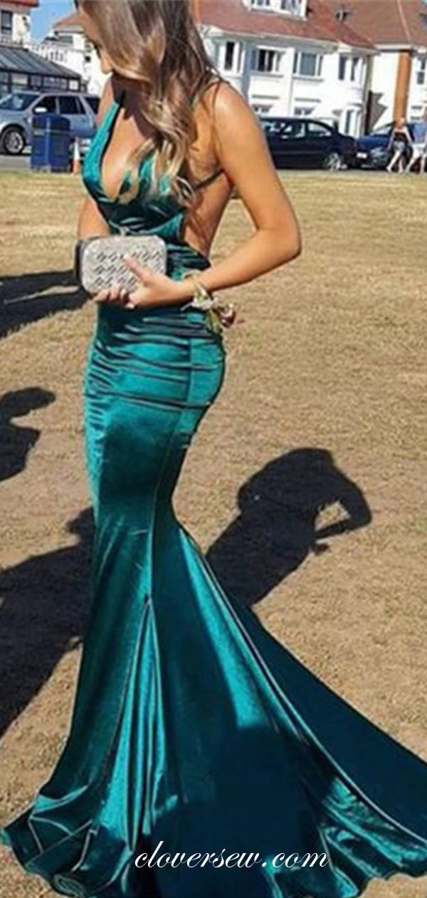 Turquoise Elastic Satin Spaghetti Strap Backless Prom Dresses,CP0239 US6 / Custom Color(Leaving A note) Turquoise Elastic Satin Spaghetti Strap Backless Prom Dresses,CP0239 US6 / Custom Color(Leaving A note)