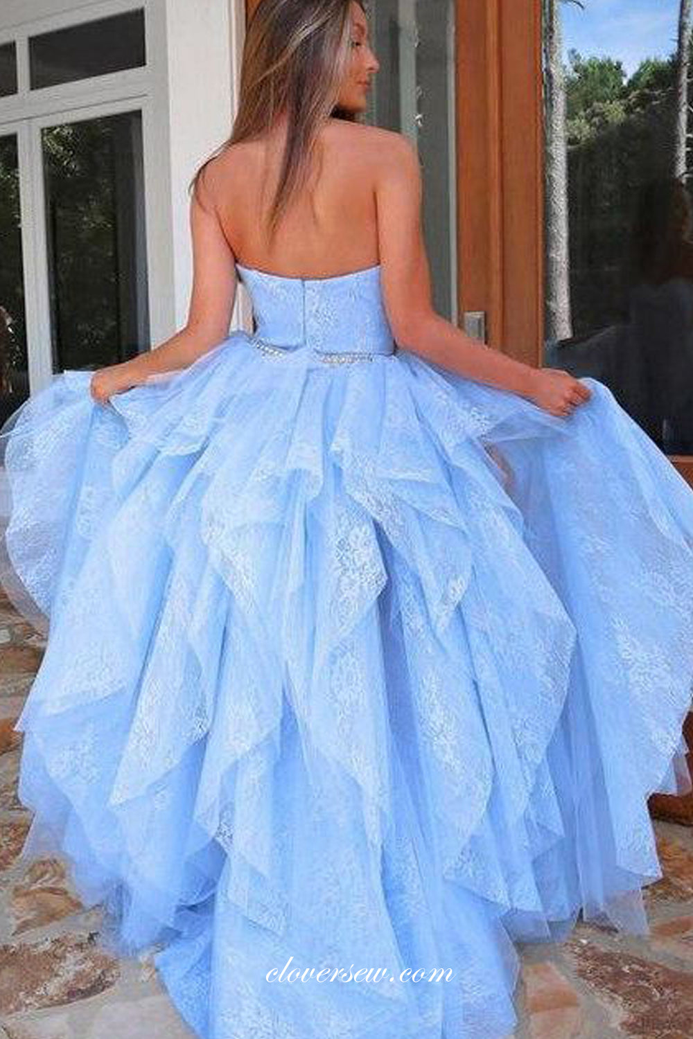 Two Piece Detachable Ruffles Skirt High Low Strapless Prom Dresses, CP0865 Two Piece Detachable Ruffles Skirt High Low Strapless Prom Dresses, CP0865