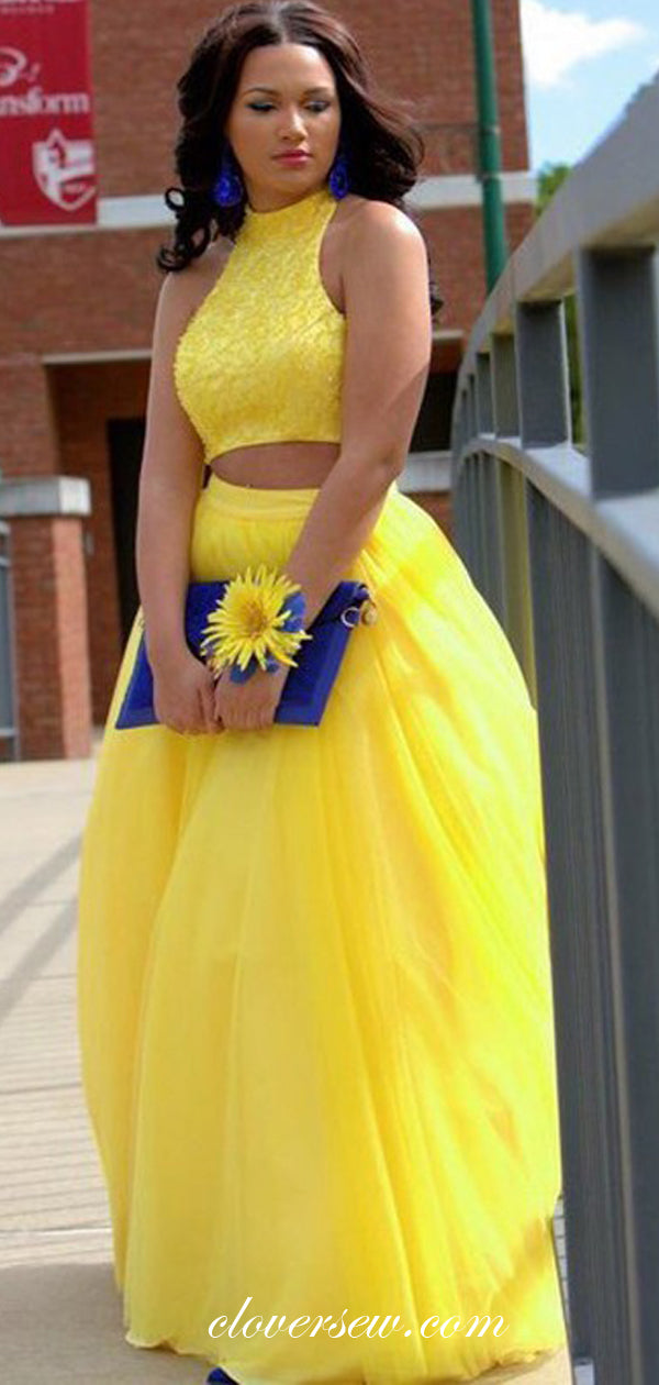 Two Piece Yellow Tulle Sleeveless A-Line Prom Dresses, CP0072 US0 / As Pic Two Piece Yellow Tulle Sleeveless A-Line Prom Dresses, CP0072 US0 / As Pic