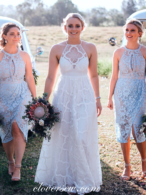 Unique Lace Spaghetti Strap A-line Boho Beach Wedding Dresses, CW0015