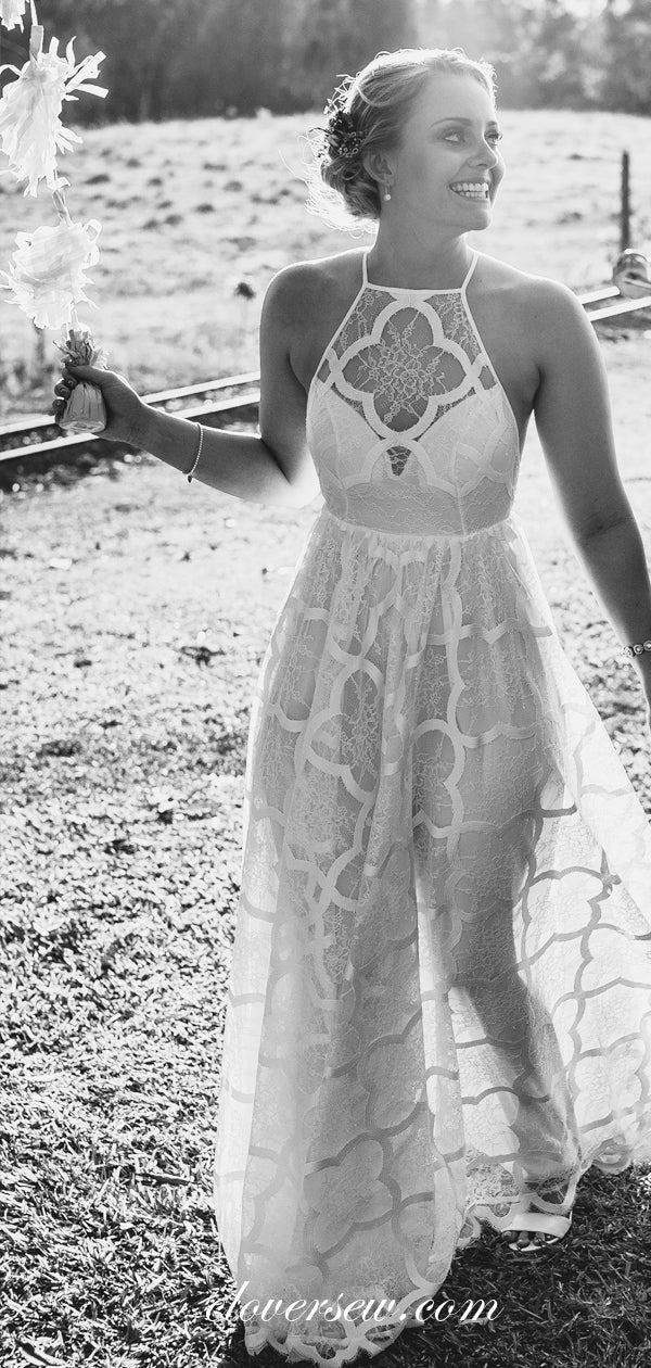Unique Lace Spaghetti Strap A-line Boho Beach Wedding Dresses, CW0015 clover sew Unique Lace Spaghetti Strap A-line Boho Beach Wedding Dresses, CW0015 clover sew