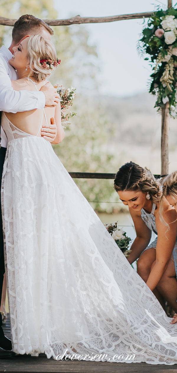 Unique Lace Spaghetti Strap A-line Boho Beach Wedding Dresses, CW0015 clover sew Unique Lace Spaghetti Strap A-line Boho Beach Wedding Dresses, CW0015 clover sew