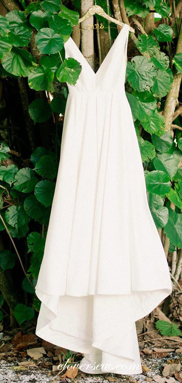V-neck Sleeveless A-line Ivory Satin Simple Elegant Wedding Dresses,CW clover sew V-neck Sleeveless A-line Ivory Satin Simple Elegant Wedding Dresses,CW clover sew
